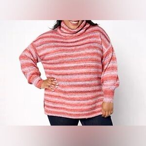 BELLE BOHO by Kim Gravel Rainbow Yarn Turtleneck Sweater EUC